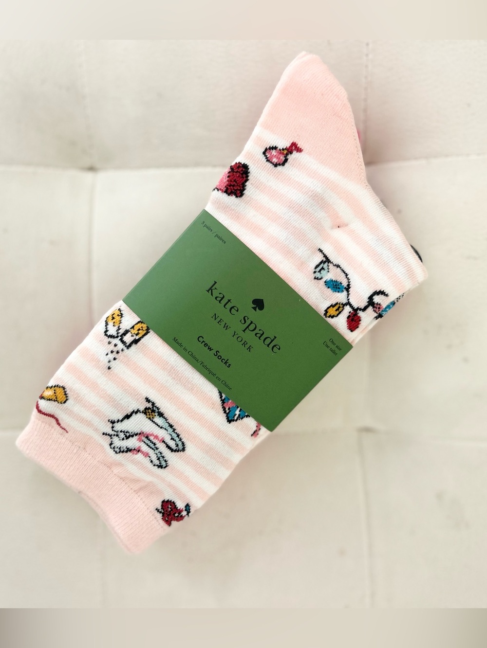 Kate Spade Crew Socks 3 Pack BNWT Stripes Spade Logo
